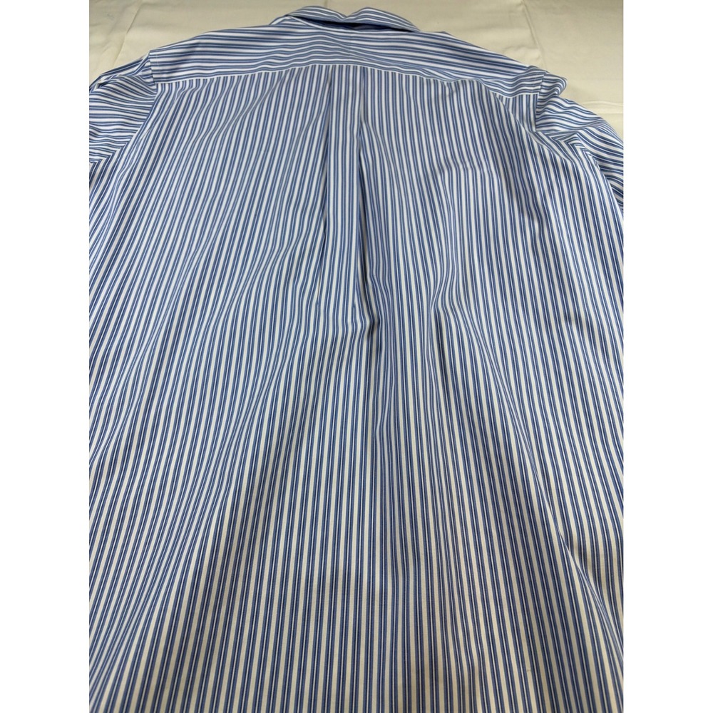 LL Bean Mens Striped Button Down Shirt Blue White Wrinkle Resistant 17.5 35 - Picture 7 of 7
